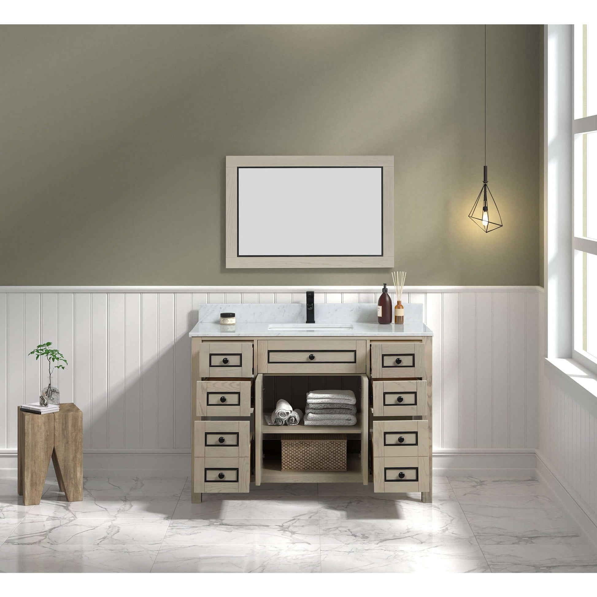 48" Light Oak Finish Sink Vanity Cabinet With Carrara White Top - WV2248-O