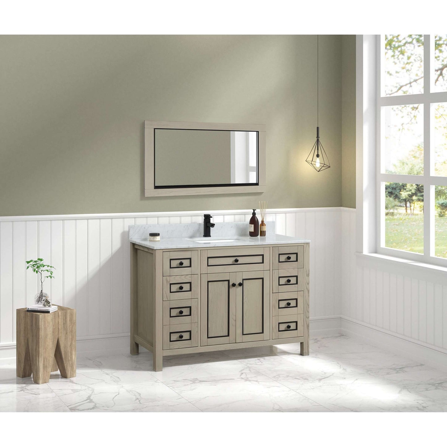 48" Light Oak Finish Sink Vanity Cabinet With Carrara White Top - WV2248-O