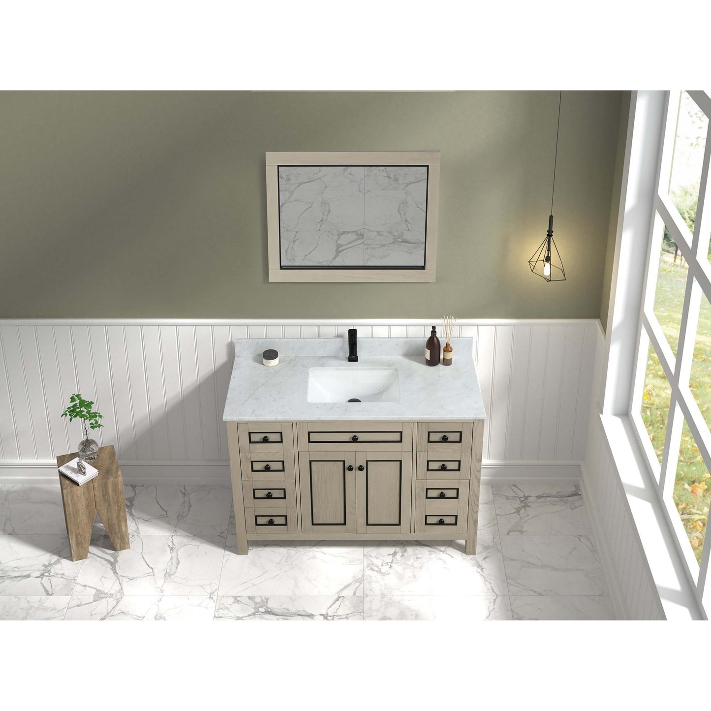 48" Light Oak Finish Sink Vanity Cabinet With Carrara White Top - WV2248-O