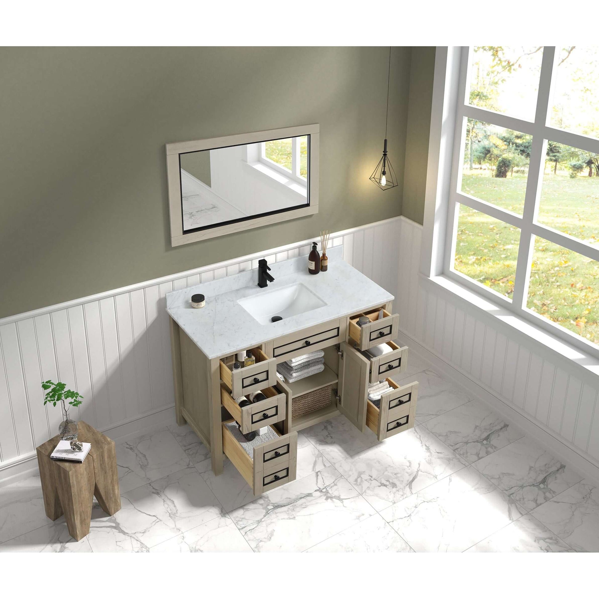 48" Light Oak Finish Sink Vanity Cabinet With Carrara White Top - WV2248-O