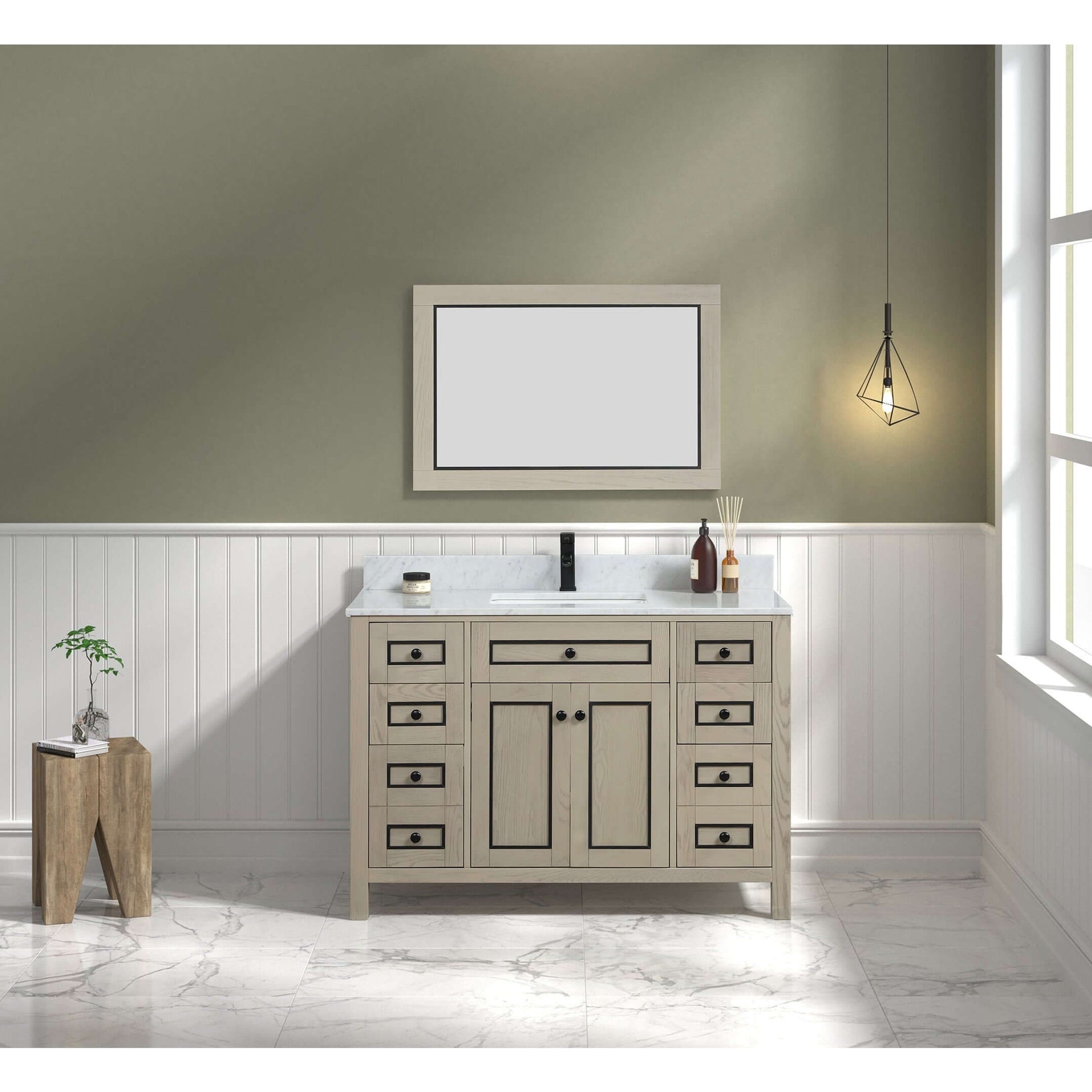 48" Light Oak Finish Sink Vanity Cabinet With Carrara White Top - WV2248-O