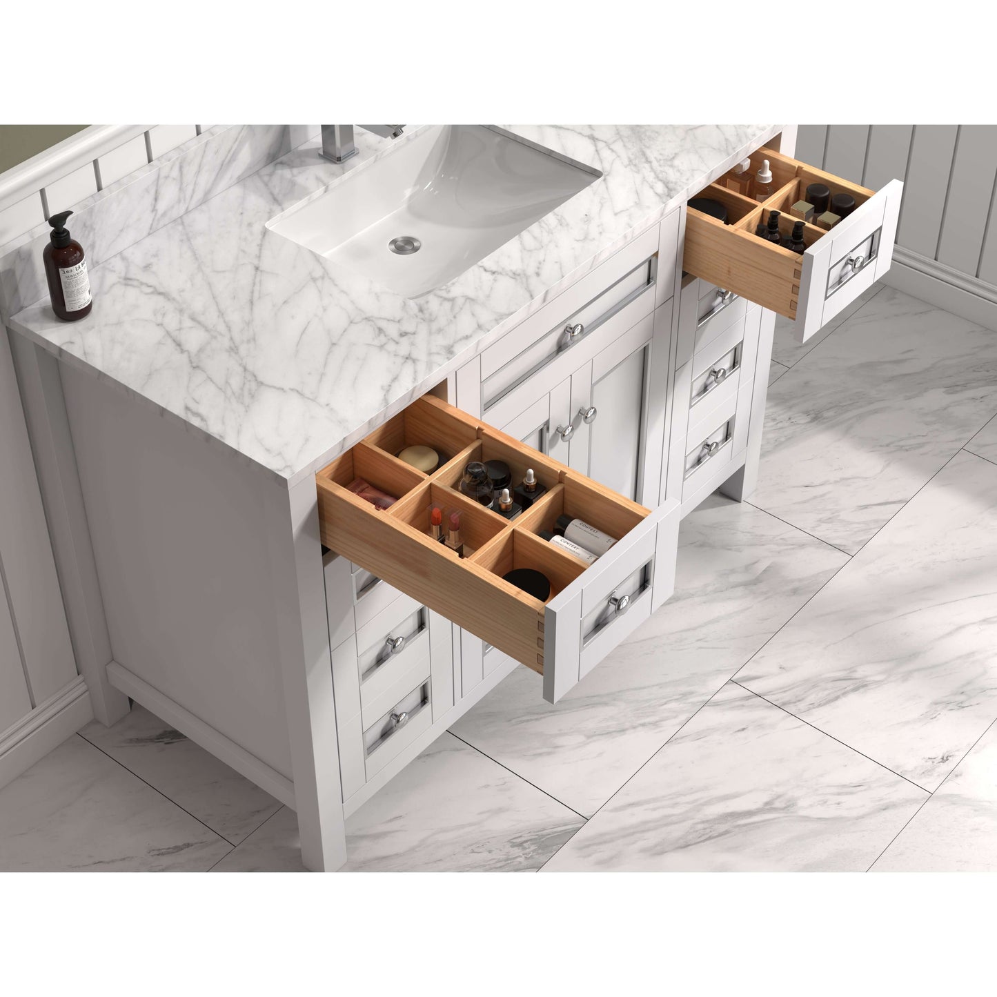 48" White Finish Sink Vanity Cabinet With Carrara White Top - WV2248-W