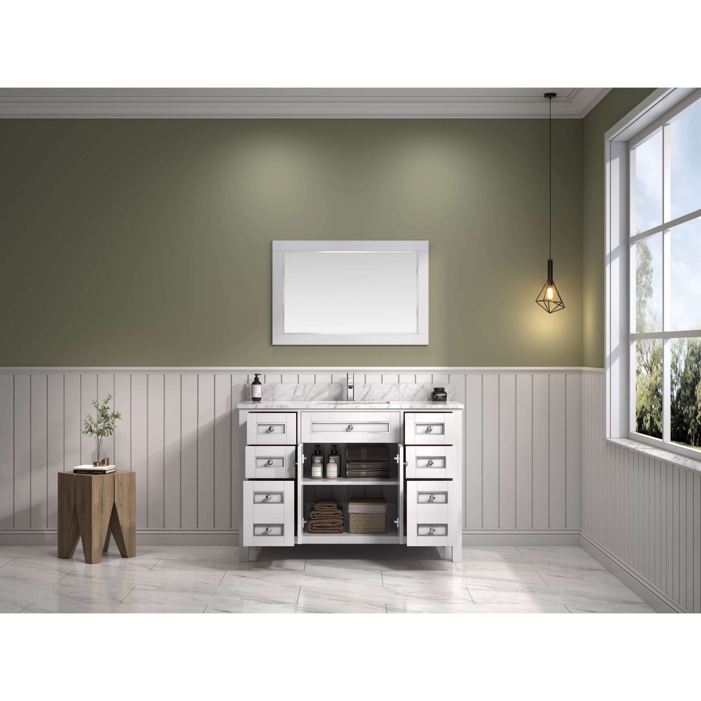 48" White Finish Sink Vanity Cabinet With Carrara White Top - WV2248-W