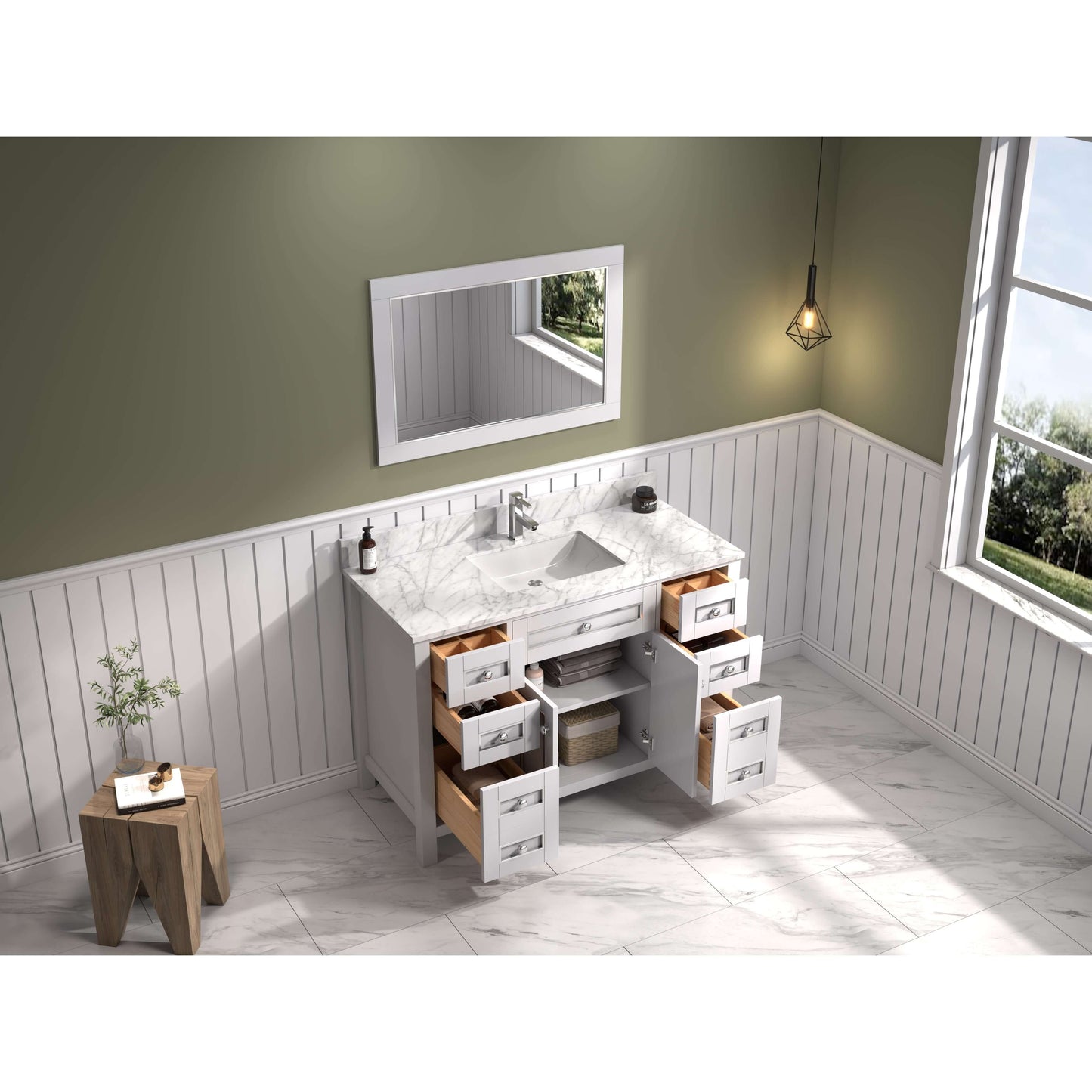 48" White Finish Sink Vanity Cabinet With Carrara White Top - WV2248-W