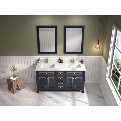 60" Blue Finish Double Sink Vanity Cabinet With Carrara White Top - WV2260-B