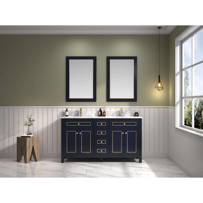 60" Blue Finish Double Sink Vanity Cabinet With Carrara White Top - WV2260-B