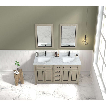 60" Light Oak Double Finish Sink Vanity Cabinet With Carrara White Top - WV2260-O