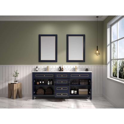 72" Blue Finish Double Sink Vanity Cabinet With Carrara White Top - WV2272-B