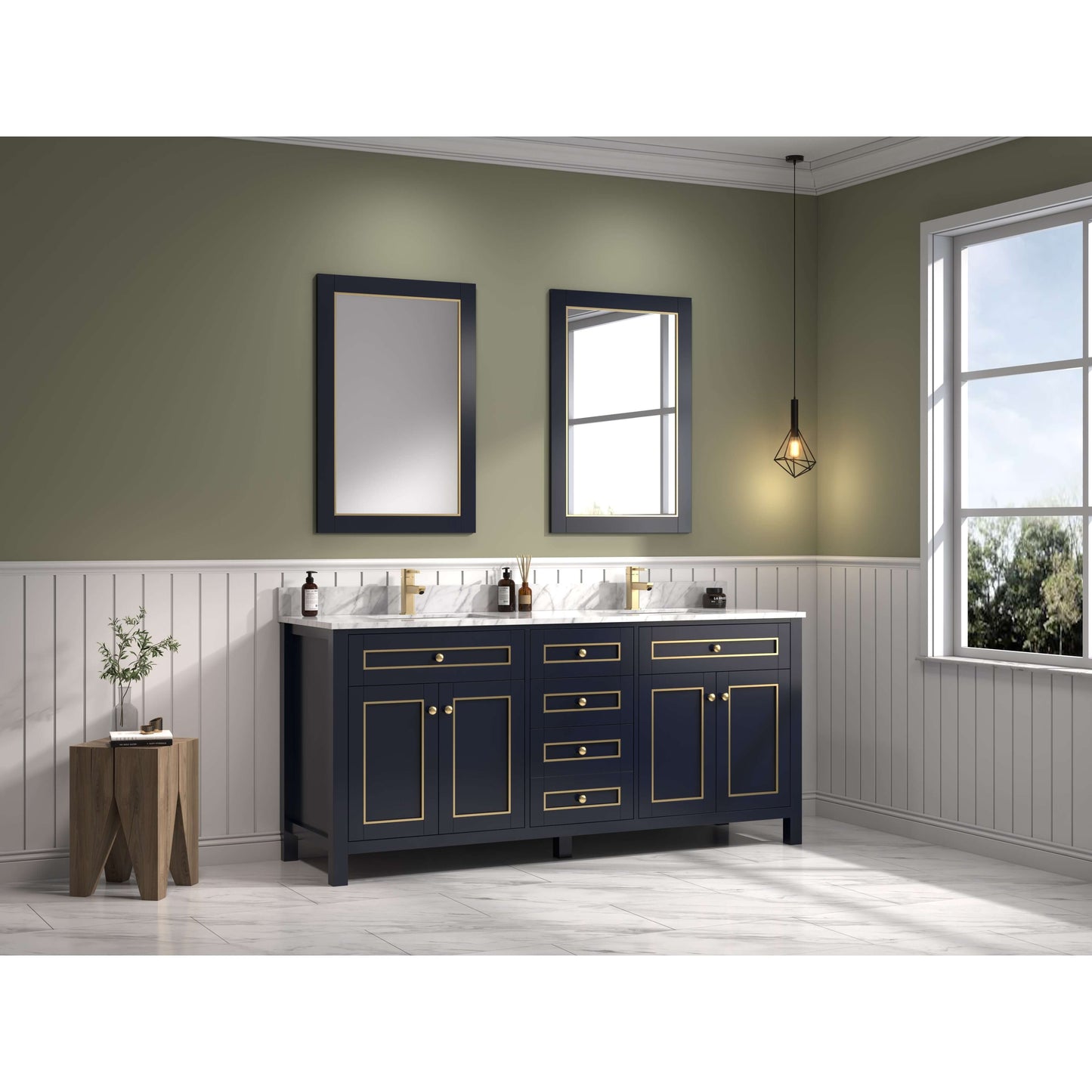 72" Blue Finish Double Sink Vanity Cabinet With Carrara White Top - WV2272-B