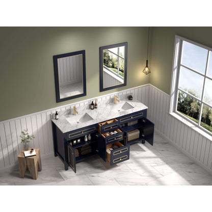 72" Blue Finish Double Sink Vanity Cabinet With Carrara White Top - WV2272-B