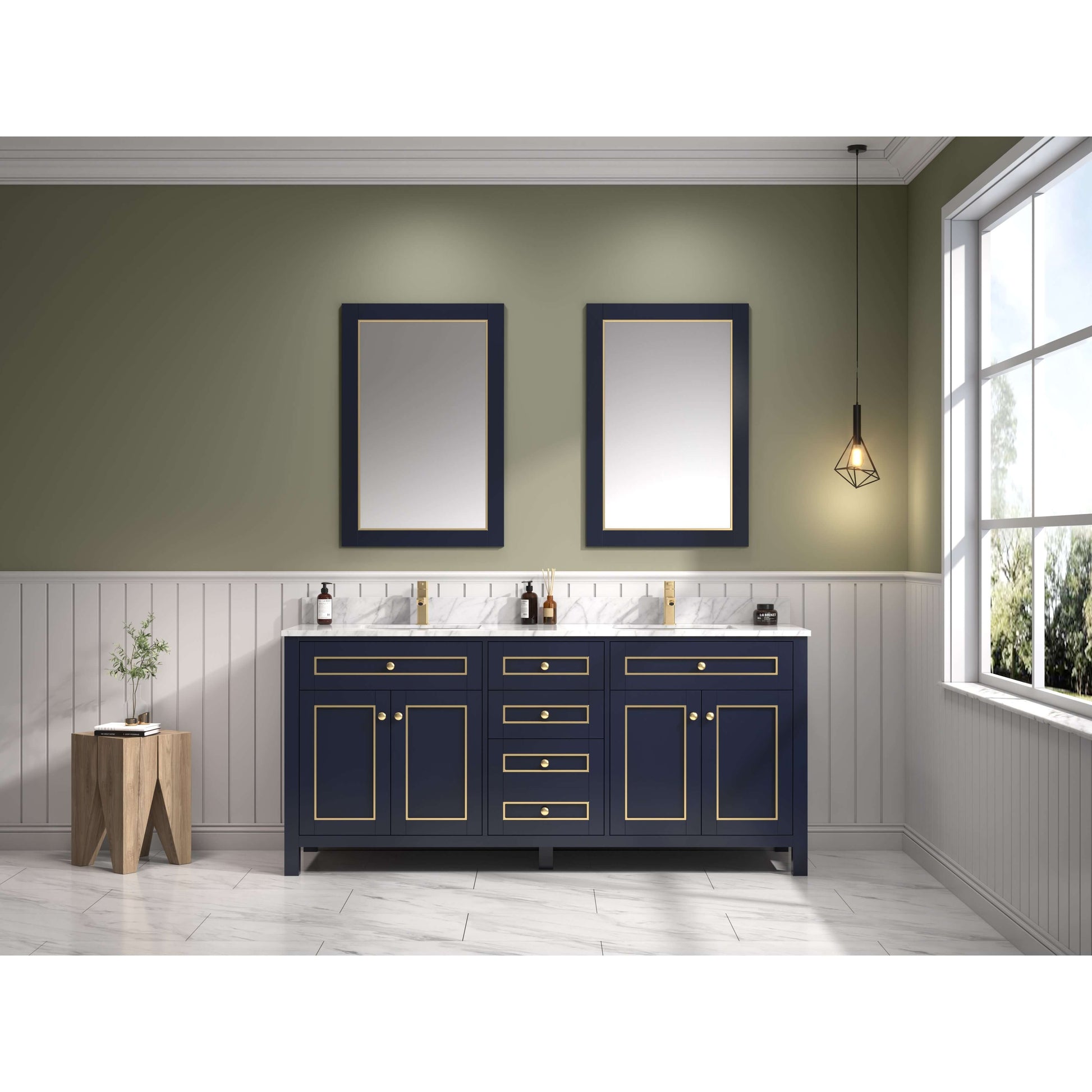 72" Blue Finish Double Sink Vanity Cabinet With Carrara White Top - WV2272-B