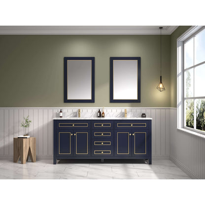 72" Blue Finish Double Sink Vanity Cabinet With Carrara White Top - WV2272-B