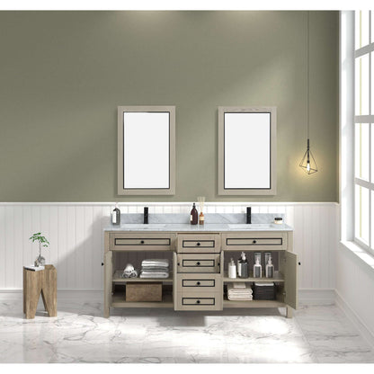 72" Light Oak Double Finish Sink Vanity Cabinet With Carrara White Top - WV2272-O