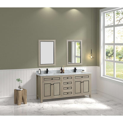 72" Light Oak Double Finish Sink Vanity Cabinet With Carrara White Top - WV2272-O