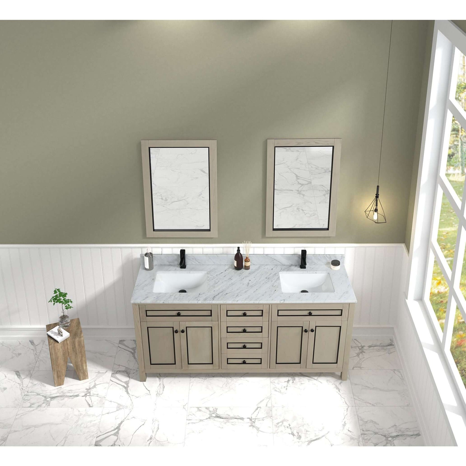 72" Light Oak Double Finish Sink Vanity Cabinet With Carrara White Top - WV2272-O