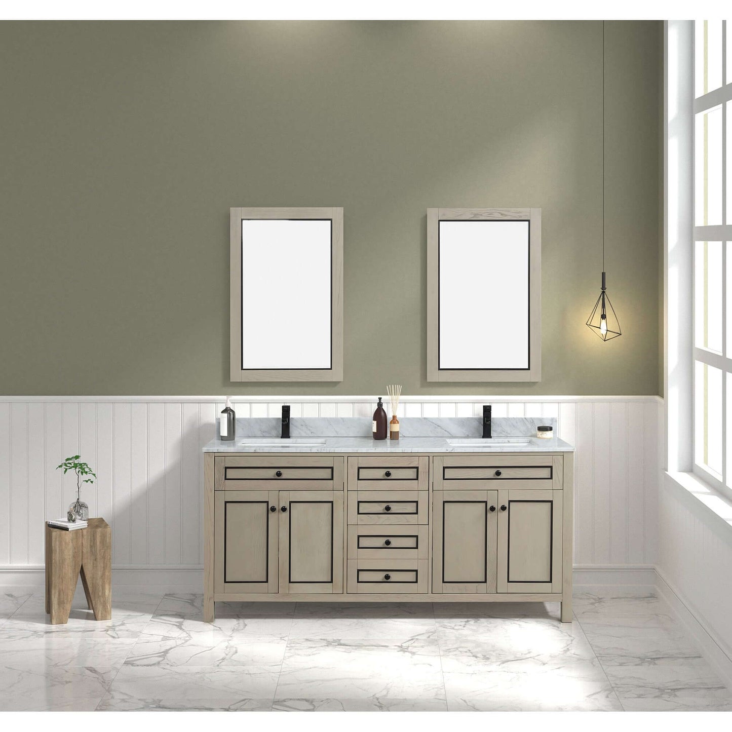 72" Light Oak Double Finish Sink Vanity Cabinet With Carrara White Top - WV2272-O