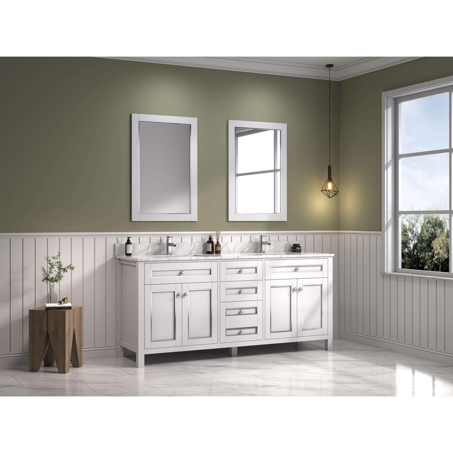 72" White Finish Double Sink Vanity Cabinet With Carrara White Top - WV2272-W