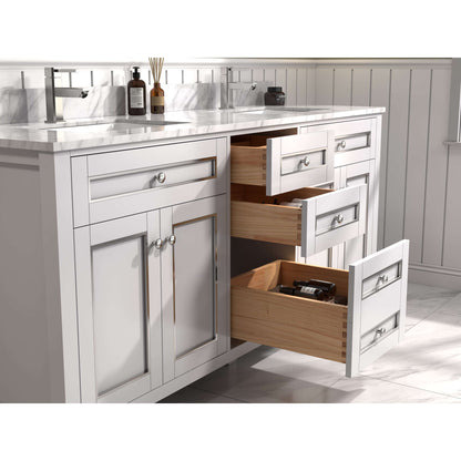 72" White Finish Double Sink Vanity Cabinet With Carrara White Top - WV2272-W