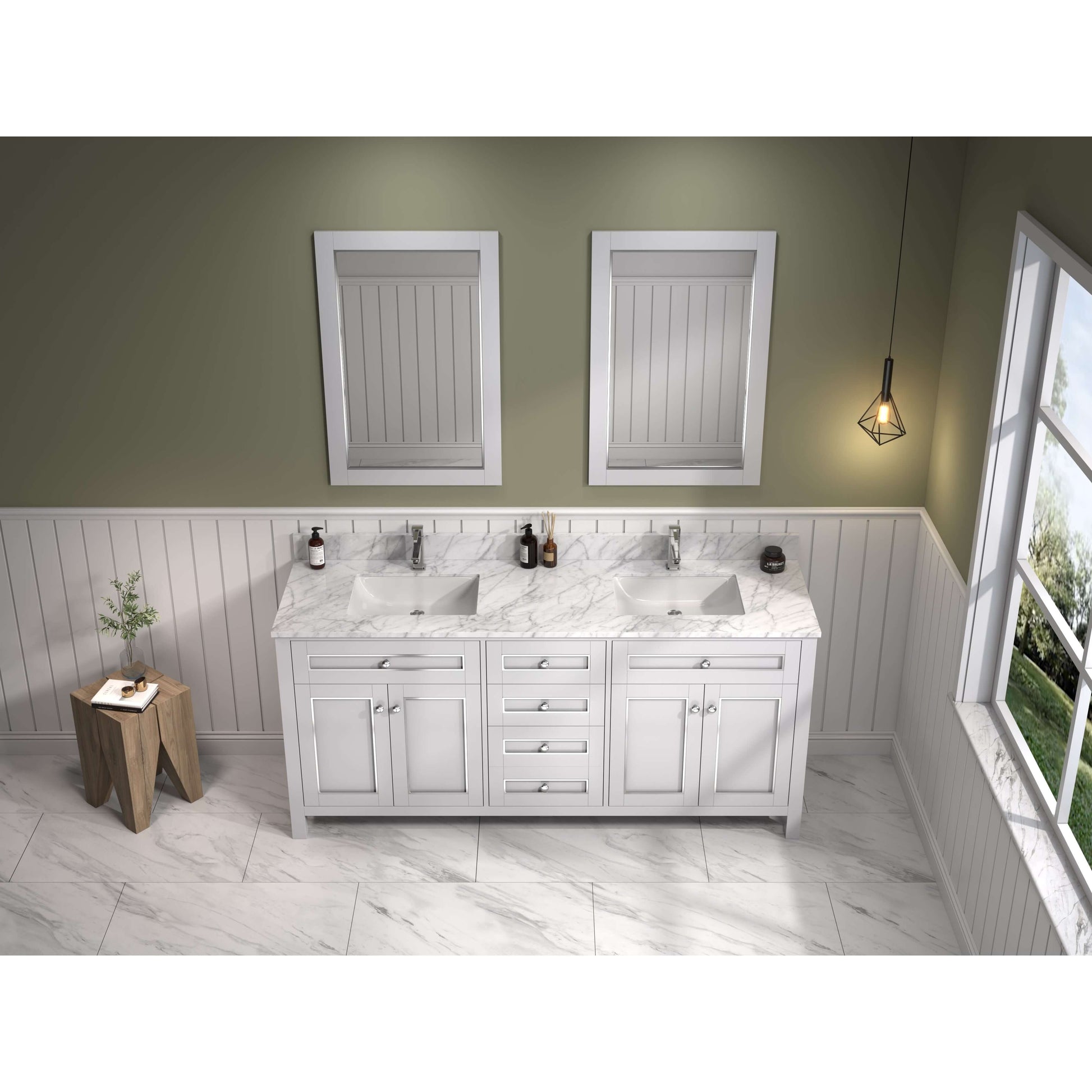 72" White Finish Double Sink Vanity Cabinet With Carrara White Top - WV2272-W