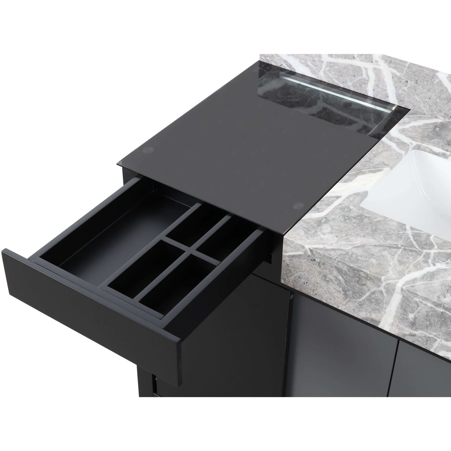 Zilara 36" Black and Grey Single Vanity, Castle Grey Marble Top, and White Square Sink - LZ342236SLIS000