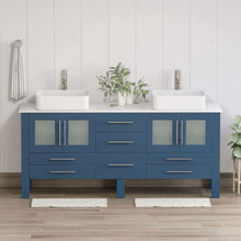 Load image into Gallery viewer, 71 Inch Blue Wood and Porcelain Vessel Sink Double Vanity Set - 8119XLS-BN