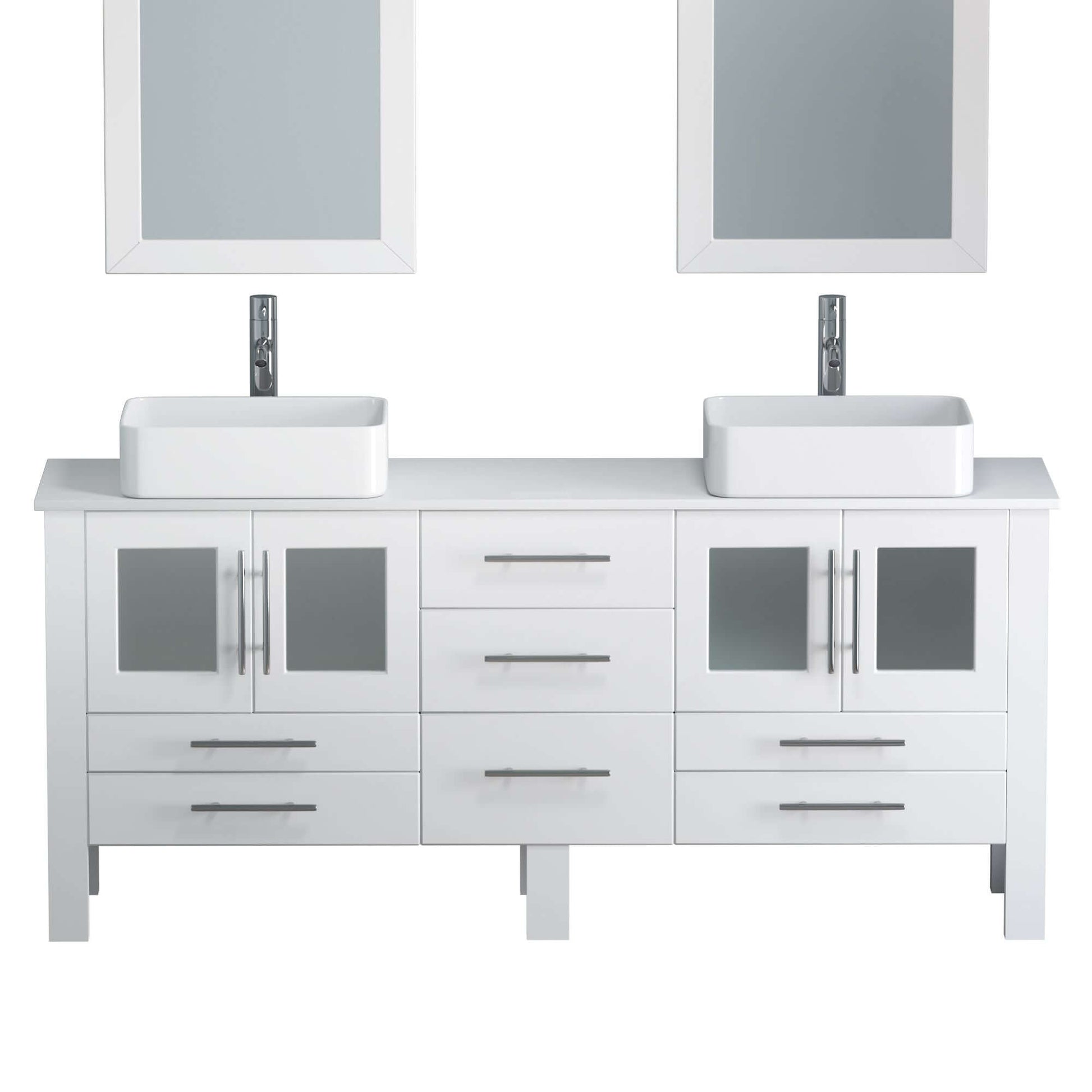 71 Inch White Wood and Porcelain Vessel Sink Double Vanity Set - 8119XLW