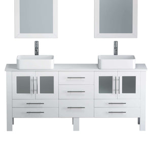 71 Inch White Wood and Porcelain Vessel Sink Double Vanity Set - 8119XLW