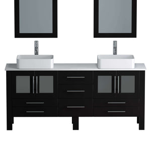71 Inch Espresso Wood and Porcelain Vessel Sink Double Vanity Set - 8119xl