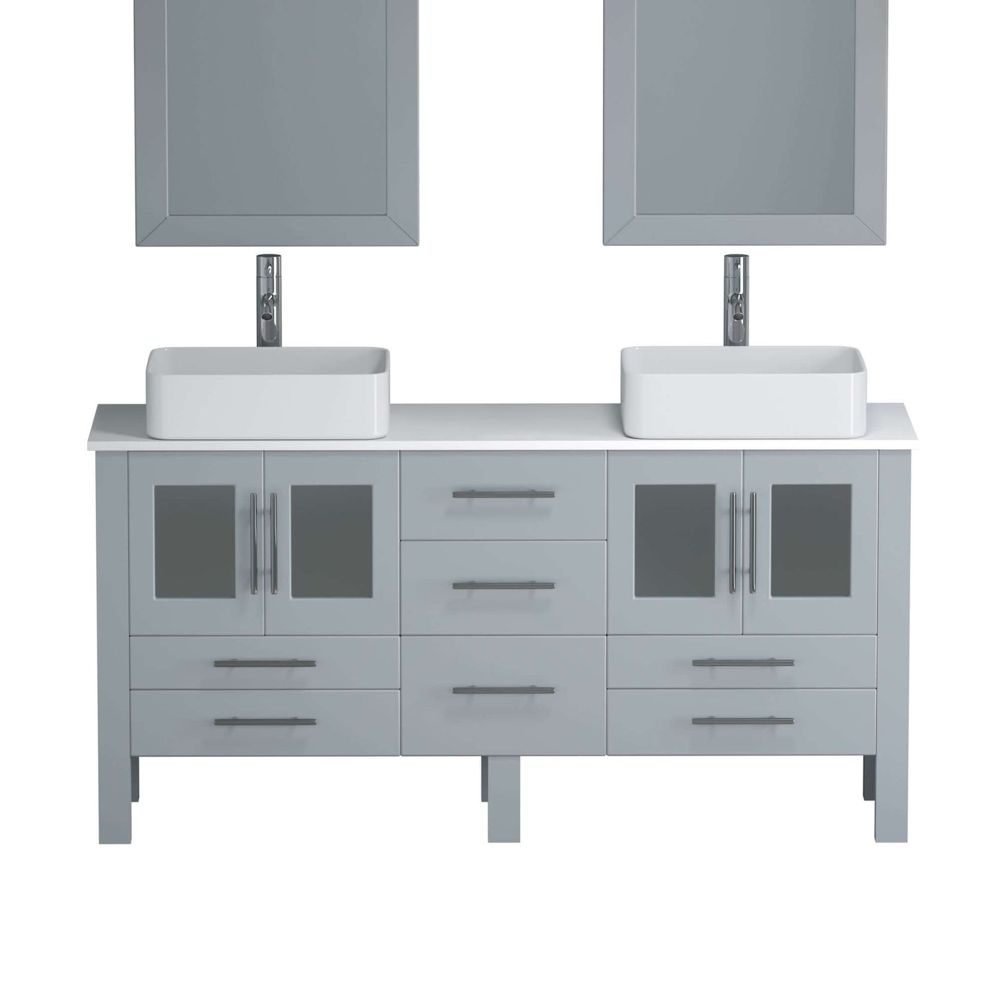 63 Inch Grey Wood and Porcelain Vessel Sink Double Vanity Set - 8119G