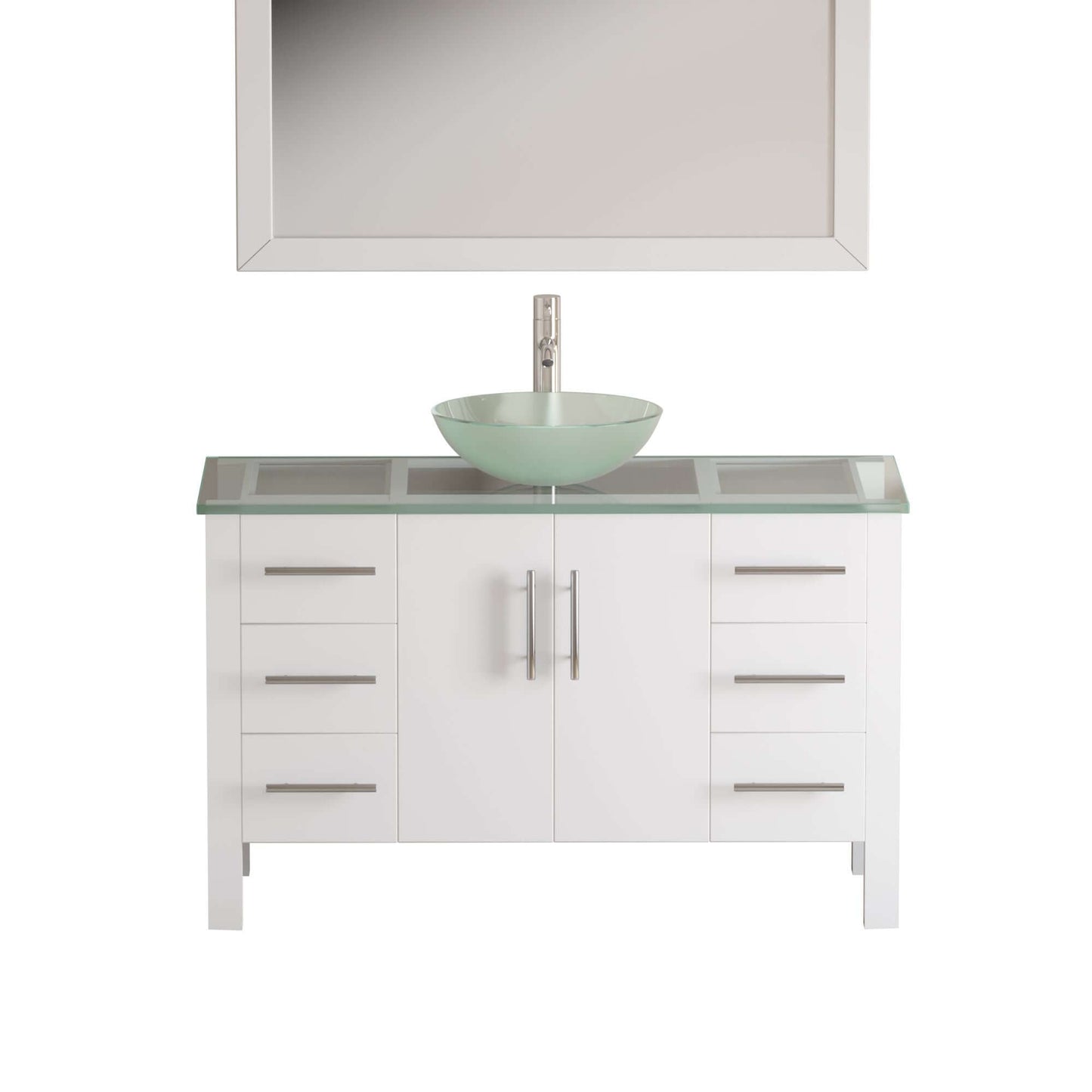 48 Inch White Wood and Glass Vessel Sink Vanity Set - 8116B-W