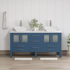 63 Inch Modern Wood and Porcelain Vanity with Brushed Nickel Plumbing - 8119SF-BN