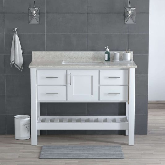 USA Patriot 48 Inch White Bathroom Vanity – Olympus Counter - P48W-OLYMPUS