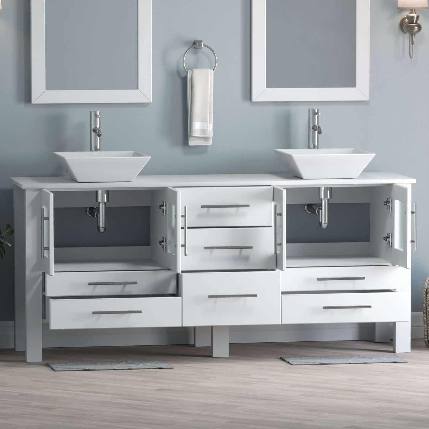 71" White Vanity Set with Polished Chrome Plumbing - 8119XLWF-CP