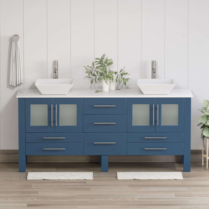 71 Inch Modern Wood and Porcelain Vanity with Brushed Nickel Plumbing - 8119XLSF-BN