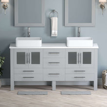 Load image into Gallery viewer, 63 Inch Grey Wood and Porcelain Vessel Sink Double Vanity Set - 8119G