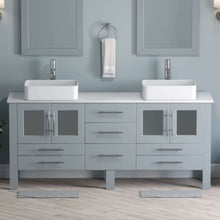 Load image into Gallery viewer, 71 Inch Grey Wood and Porcelain Vessel Sink Double Vanity Set - 8119XLG