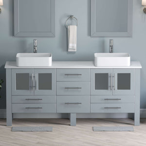 71 Inch Grey Wood and Porcelain Vessel Sink Double Vanity Set - 8119XLG