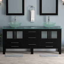 Load image into Gallery viewer, 71 Inch Espresso Wood and Glass Vessel Sink Double Vanity Set - 8119bxl