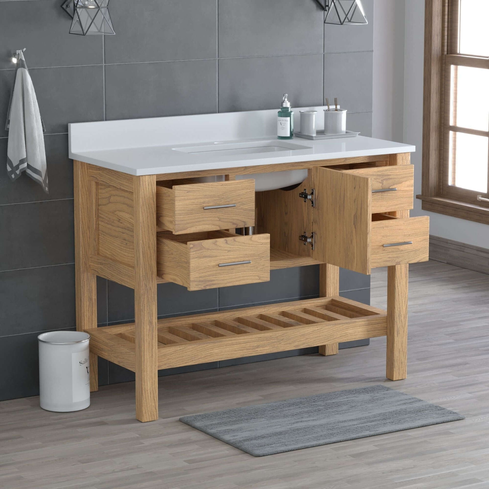 USA Patriot 48 Inch Oak Bathroom Vanity - White Counter - P48-WHITE