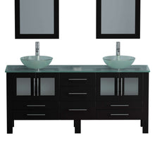 Load image into Gallery viewer, 71 Inch Espresso Wood and Glass Vessel Sink Double Vanity Set - 8119bxl