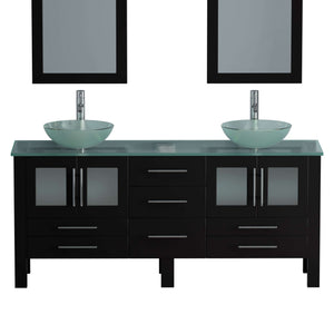 71 Inch Espresso Wood and Glass Vessel Sink Double Vanity Set - 8119bxl