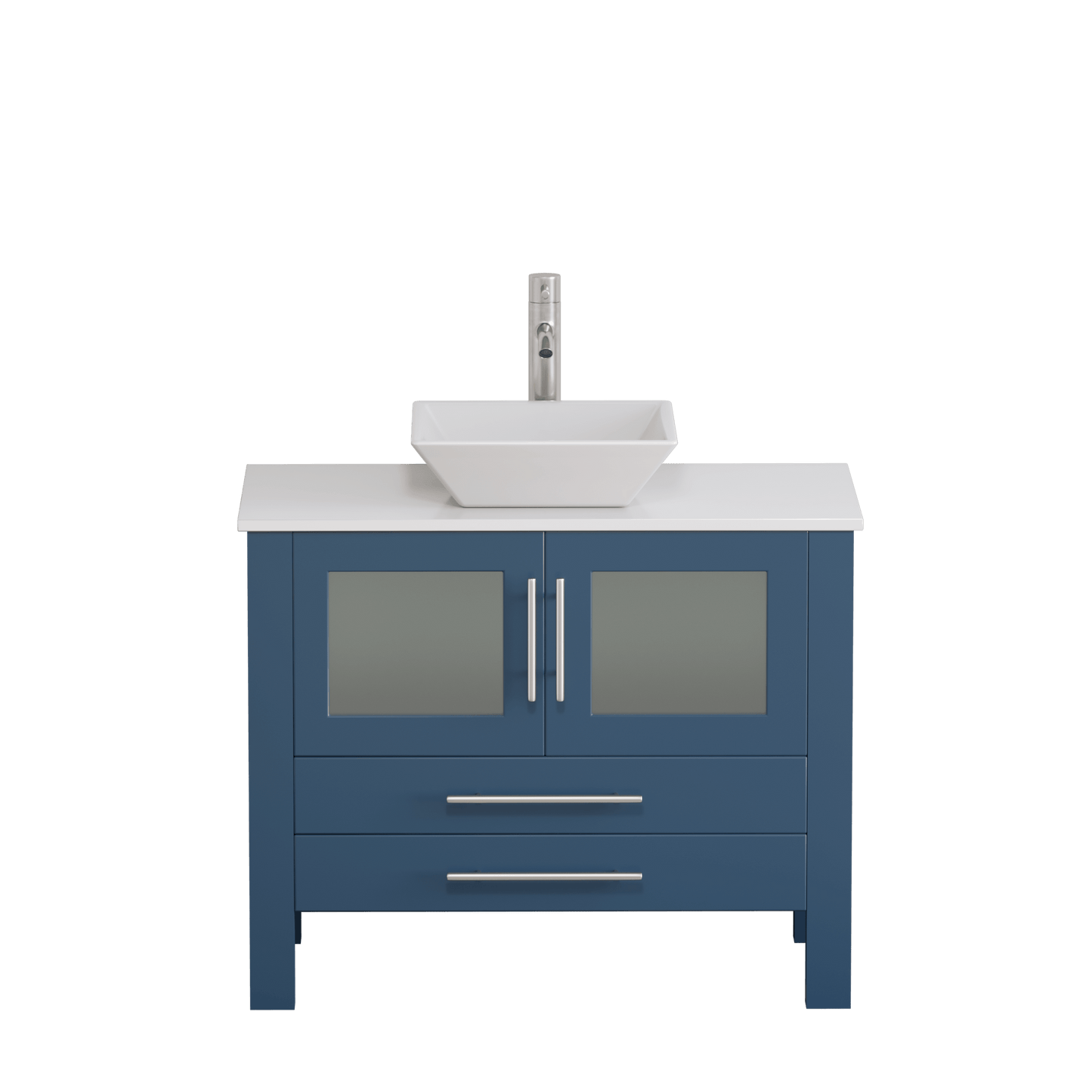 36 Inch Modern Wood and Porcelain Vanity with Brushed Nickel Plumbing - 8111S-BN