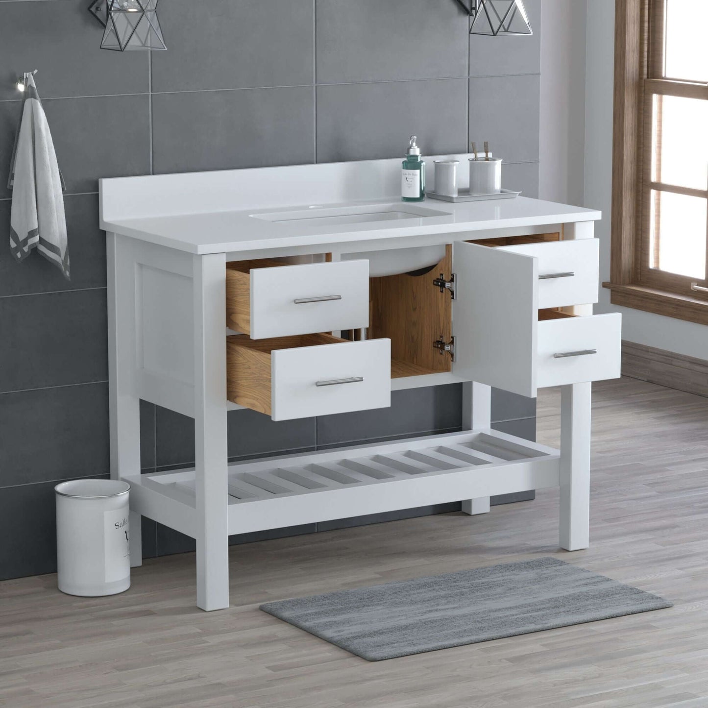 USA Patriot 48 Inch White Bathroom Vanity - White Counter - P48W-WHITE