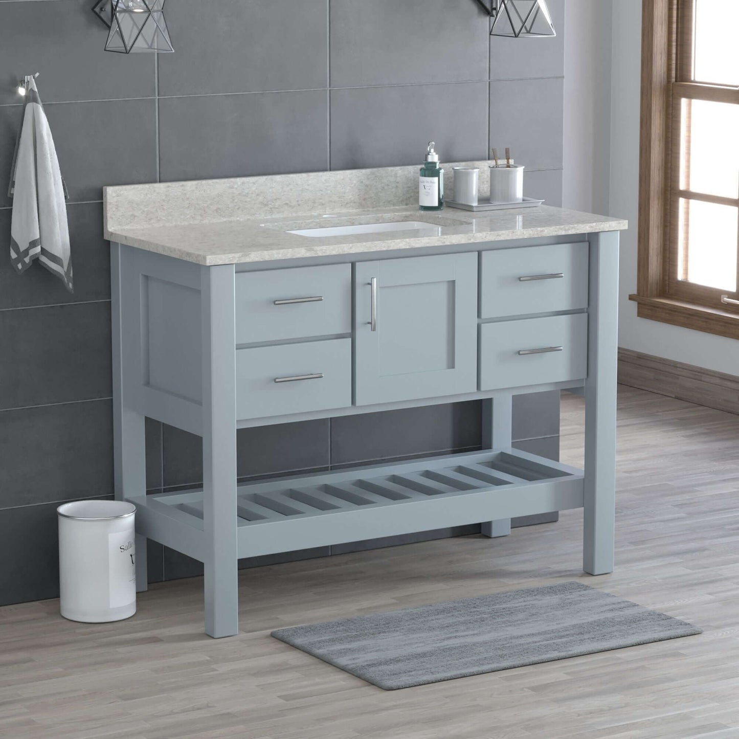 USA Patriot 48 Inch Grey Bathroom Vanity – Olympus Counter - P48G-OLYMPUS