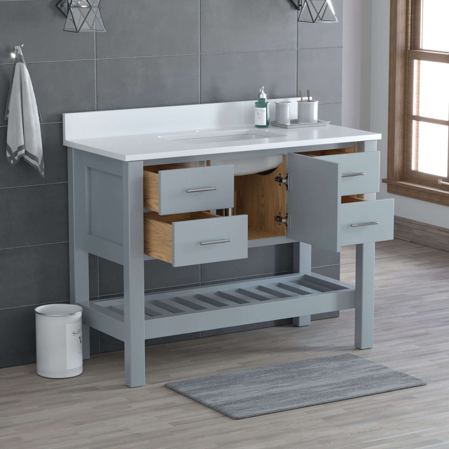 USA Patriot 48 Inch Grey Bathroom Vanity - White Counter - P48G-WHITE