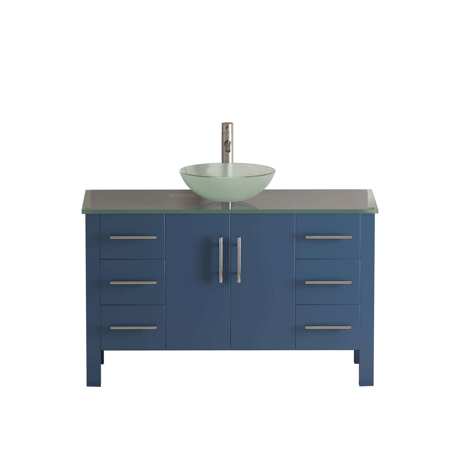 48 Inch Modern Wood and Glass Vanity with Brushed Nickel Plumbing - 8116BS-BN