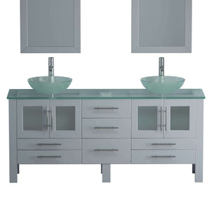 71 Inch Grey Wood and Glass Vessel Sink Double Vanity Set - 8119BXLG