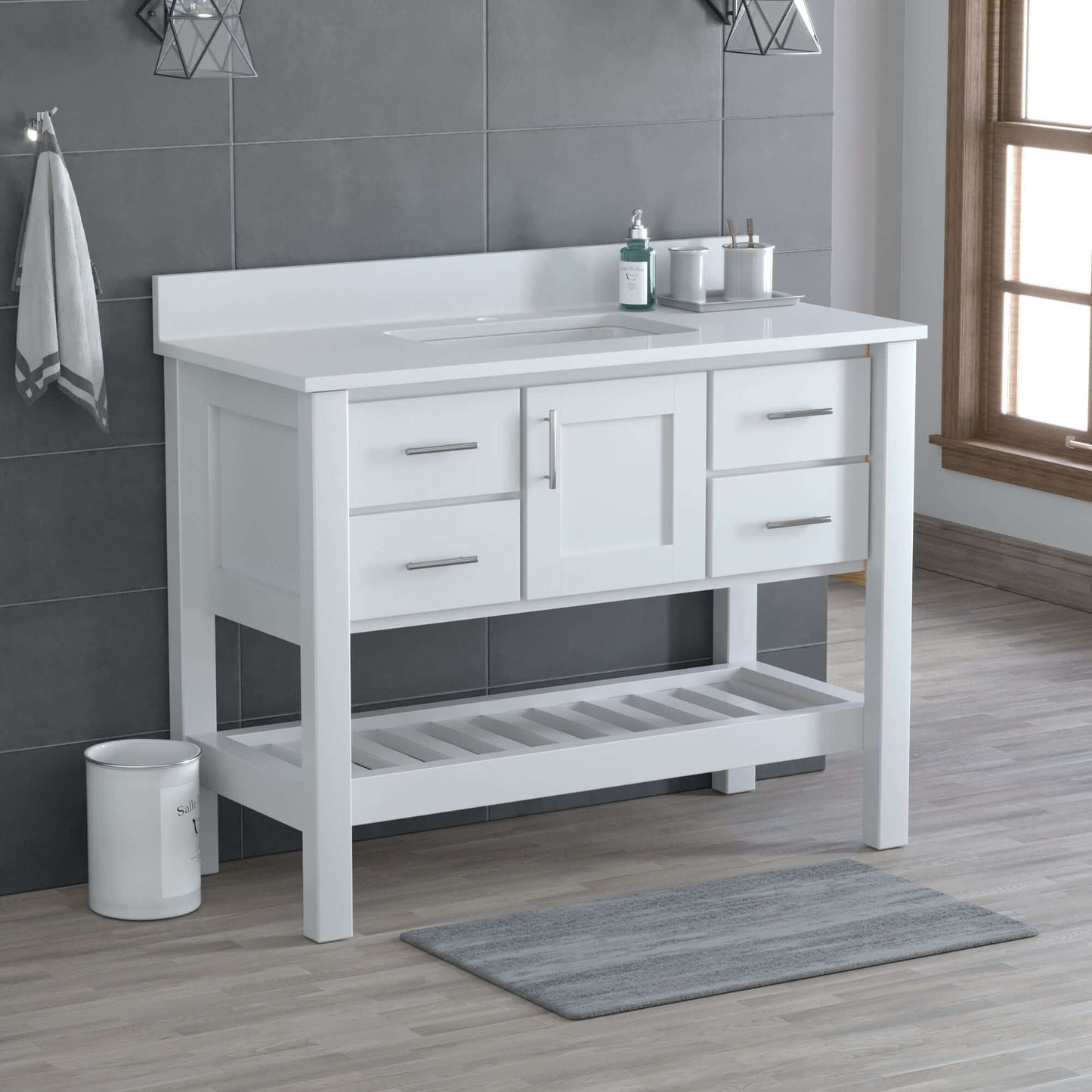 USA Patriot 48 Inch White Bathroom Vanity - White Counter - P48W-WHITE