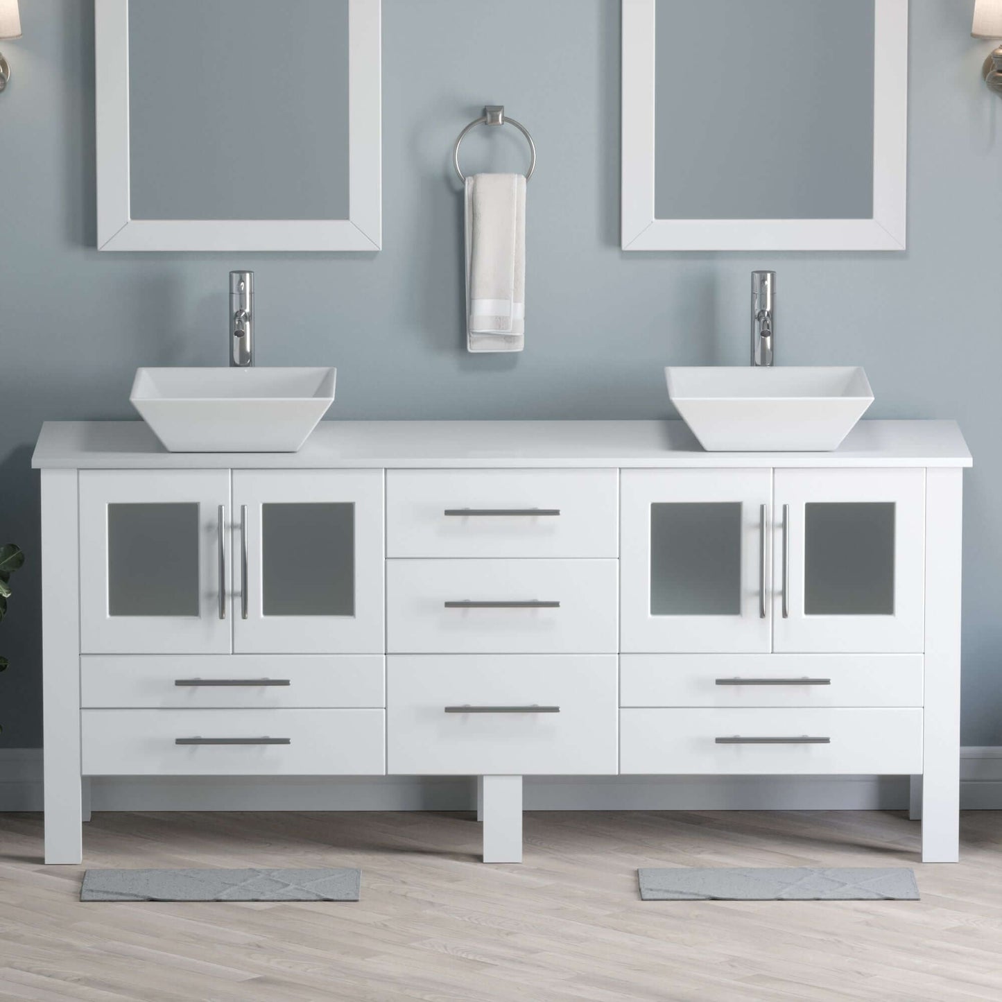 71" White Vanity Set with Polished Chrome Plumbing - 8119XLWF-CP