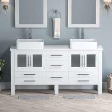 Load image into Gallery viewer, 63 Inch White Wood and Porcelain Vessel Sink Double Vanity Set - 8119w